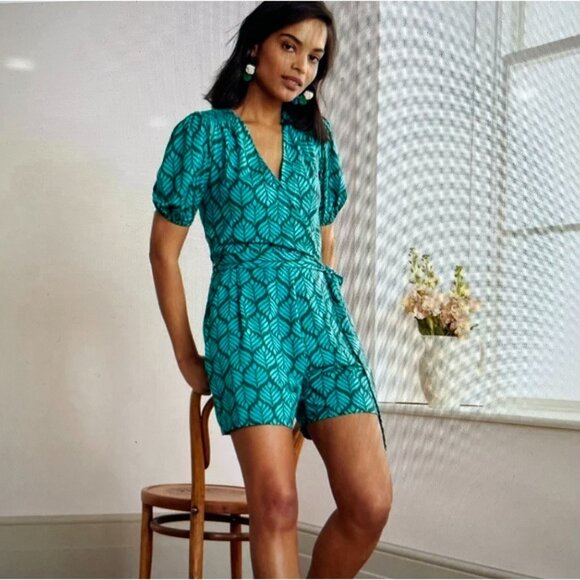 Boden Women's Green Leaf Print Smocked Dress Size 10R
